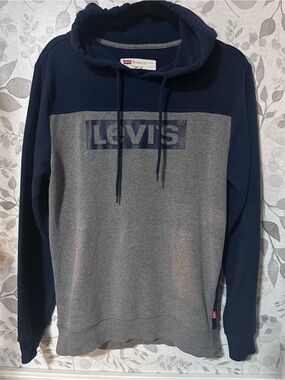 Levi's Men's Navy and Gray Logo Pullover Hoodie small